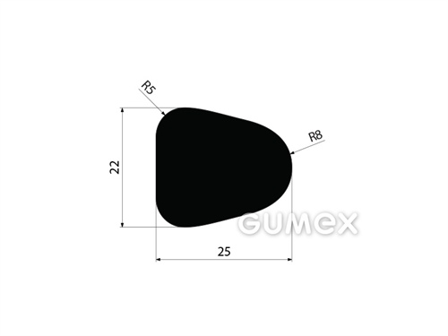 Gumový profil tvaru "D", 22x25/R8mm, 60°ShA, SBR, -40°C/+100°C, čierny